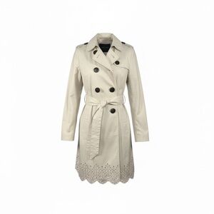 Apt 9 Beige Ecrue Trench Coat Eyelet Hem Women’s Medium Classic Chic Layering